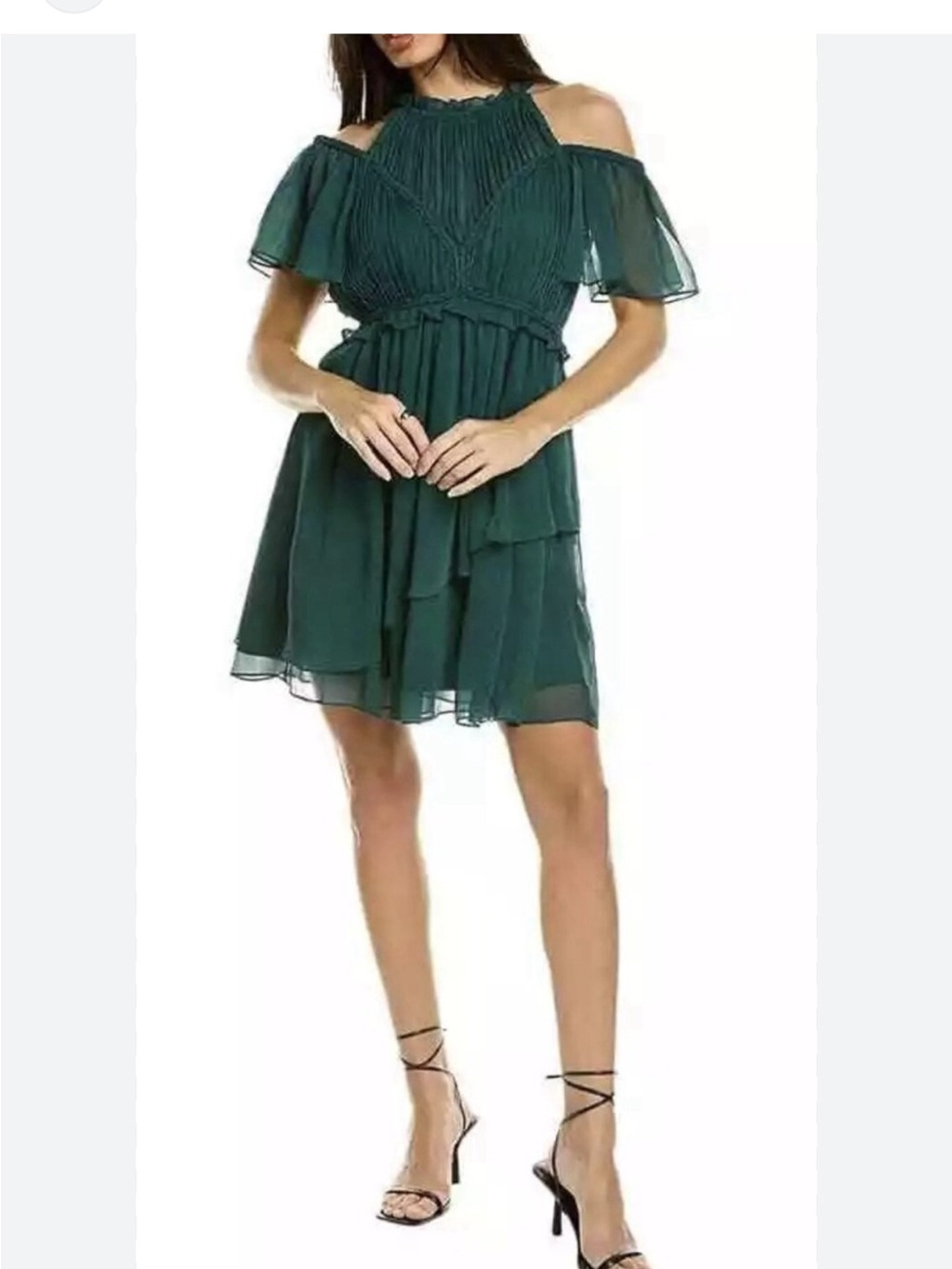Ted Baker Emerald Green One-Shoulder Chiffon Rope-Detail Dress